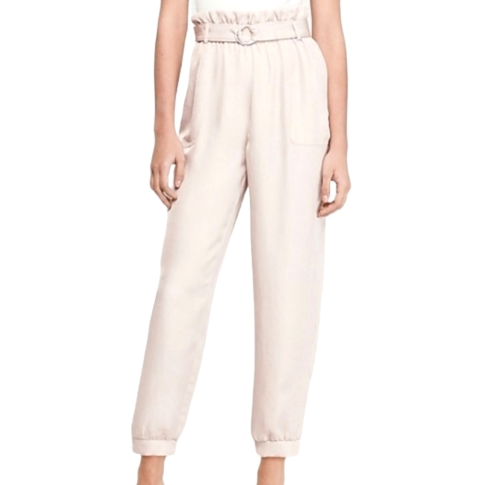 NEW! EXPRESS Light Pink Blush Belted Twill Satin Jogger Pants XL.